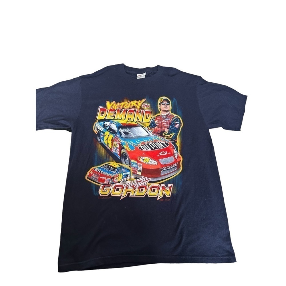 2002 VINTAGE T SHIRT JEFF GORDON NASCAR CHEVY VICTORY ON DEMAND MENS L/XL Navy  